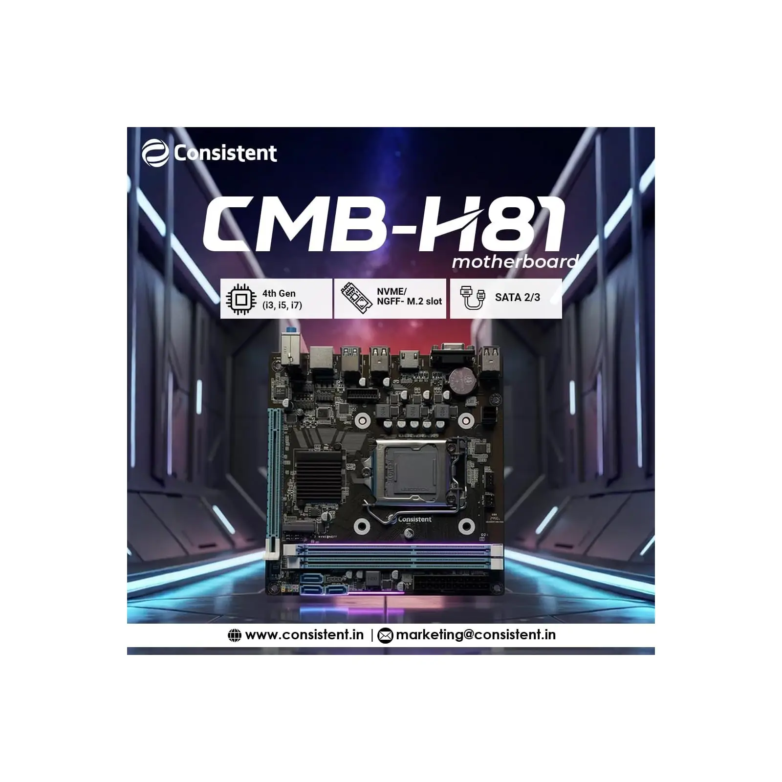 Consistent H-81 Motherboard for 4th Gen Intel Processors, 3 Yr Warranty