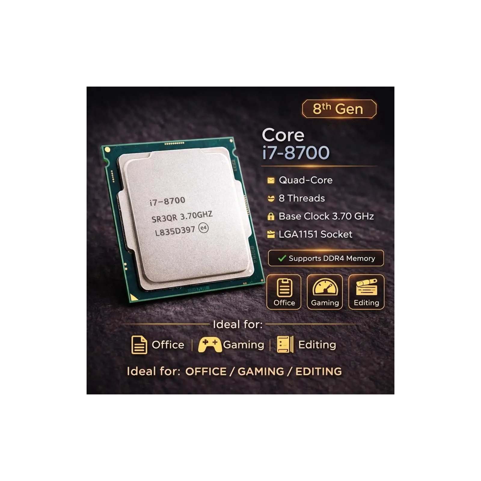 Intel Core i7 8th Gen Processor (8700T/8700), 1yr seller warranty