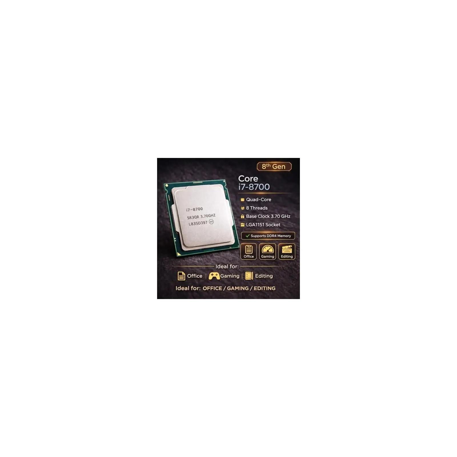 Intel Core i7 8th Gen Processor (8700T/8700), 1yr seller warranty